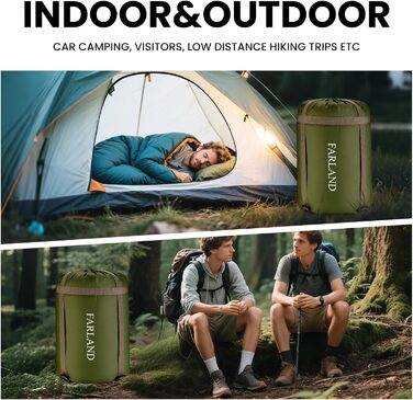 Сплячі мішки FARLAND для дорослих, підлітків та дітей, до -6.7°C, 3-4 сезони, водонепроникні, для кемпінгу та подорожей, з компресійним мішком