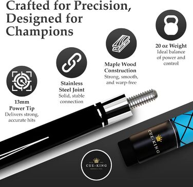 Cue-King Професійний більярдний кий з канадського клена, 13 мм наконечник, 2 шт., з'єднання 50/50