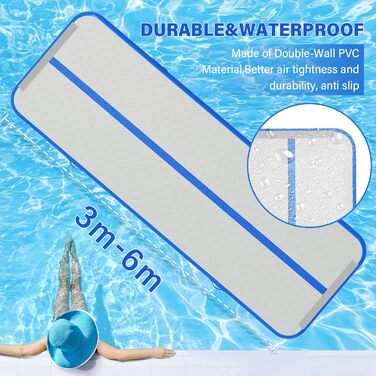 Гімнастичний надувний мат Dwzdd Air Track для дітей та дорослих, килим для тамблінга, гімнастики та чирлідингу, світло-блакитний (400x100x10 см)