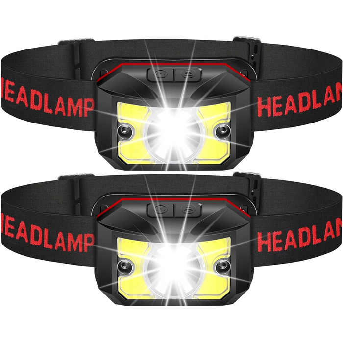 Ліхтар на лоб LED Winzwon, перезаряджуваний, 8 режимів, датчик, для риболовлі, кемпінгу, невідкладних ситуацій (для дорослих та дітей)