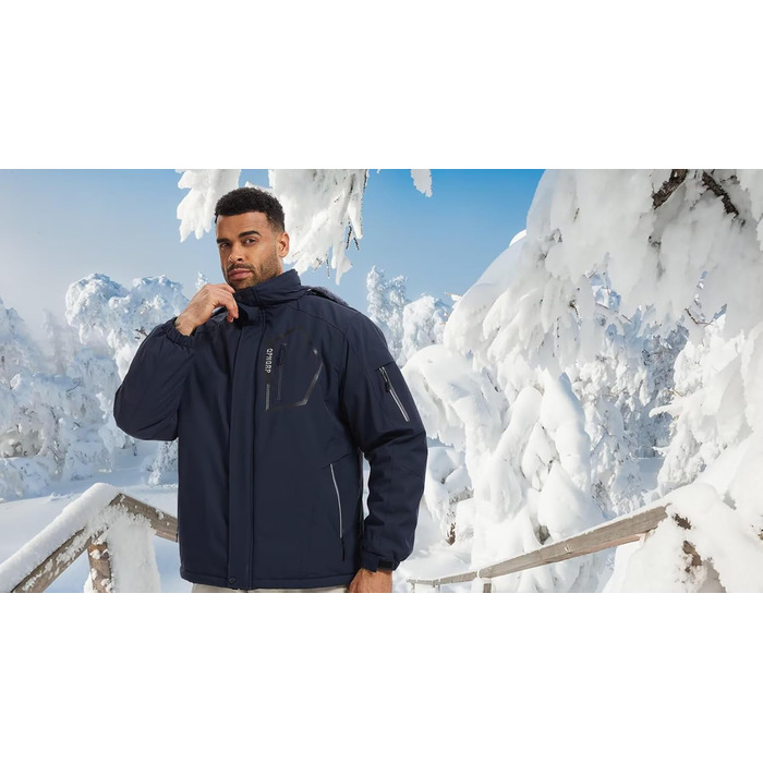 Чоловіча лижна куртка QPNGRP, водонепроникна, ізольована, зимова, 5 кишень на блискавці (S, темно-синій)