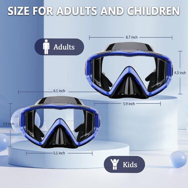 Маска для плавання та снорклінгу AQUA A DIVE SPORTS, антизапітніваюча, для дорослих, синя