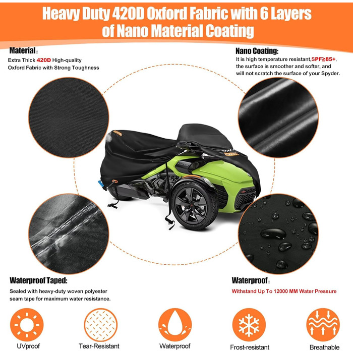 Водонепроникний чохол для мототрицикла Can-Am Spyder RT Limited F3 S, міцна тканина Oxford 420D з 3 світловідбиваючими смугами, захисний зовнішній чохол для трициклів