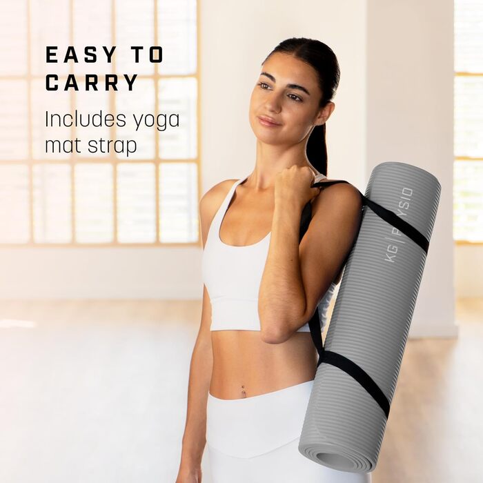 Йога-мат KG Physio 8мм, нековзний, з ременем для перенесення, фітнес-мат для пілатесу, спорту, 183x60 см