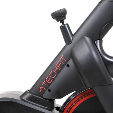 Велотренажер TechFit Professional Indoor Cycle з маховиком 20 кг, магнітним опором (99 рівнів), Bluetooth, дисплеєм, кріпленням для планшета, алюмінієвими педалями та регульованим кермом. Максимальна вага користувача: 200 кг. Розміри: 117x107x53 см