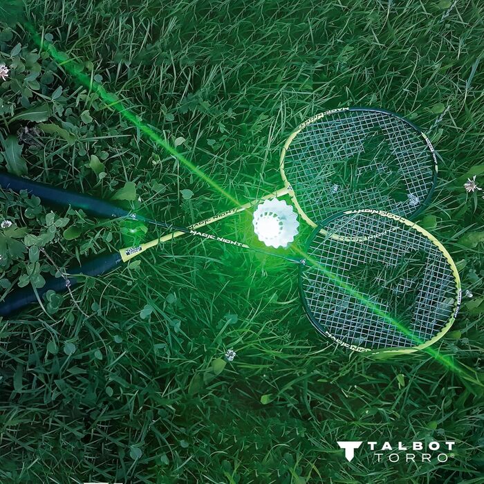 Набір для бадмінтону Talbot Torro Magic Night: 2 ракетки, 2 світлодіодні волани для гри вночі, у якісній сумці