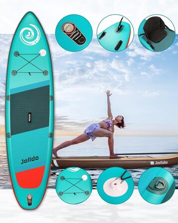 Надувна SUP-дошка Jolldo 320 см з веслом, насосом, рюкзаком, лейшою, водонепроникним кейсом і ремкомплектом, деревне забарвлення