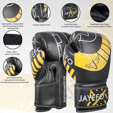 Дитячі боксерські рукавички Jayefo 7 oz, жовті, для кікбоксингу та муай тай