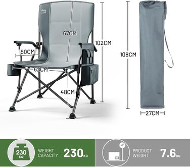 Крісло для кемпінгу Timber Ridge, складне, XXL, 230 кг, широке сидіння 62 см, висока спинка, підсклянник, міцні підлокітники для кемпінгу, пікніка, саду та балкону