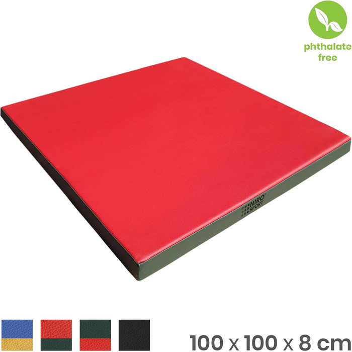 Гімнастичний мат NiroSport 100x100x8 см, м'який, для фітнесу, тренувань, спортивний, захисний, червоний, вироблено в Німеччині