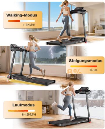 Бігова доріжка Dskeuzeew складана з регулюванням нахилу - Walking Pad для дому, 1-12 км/год, електрична, чорна