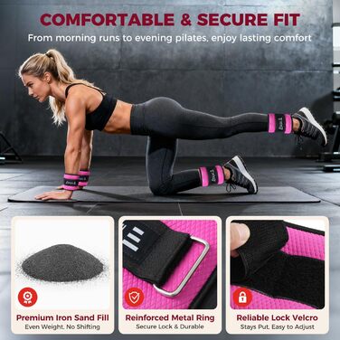Ваги для зап'ясть та щиколоток BAGAIL (1.36 кг/пара, рожеві) для фітнесу, бігу, ходьби та реабілітації