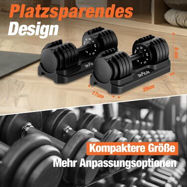 Набір регульованих гантелей DH FitLife 10 в 1 (12кг x 2), розбірні гантелі з 10 рівнями ваги від 2,5 до 12 кг