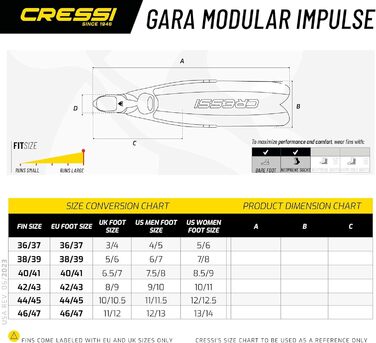 Ласти Cressi Gara Modular Impulse для фрідайвінгу з змінними лопатями, Італія, чорні