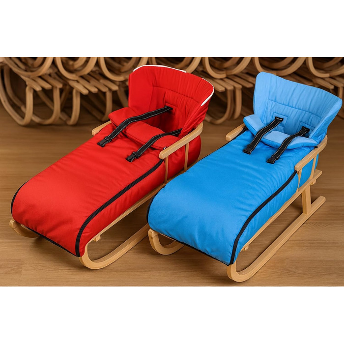 Дитячий санки на дереві з підніжкою та зимовим мішком, 90 см, з пудкою | 10 кольорів (сірий)