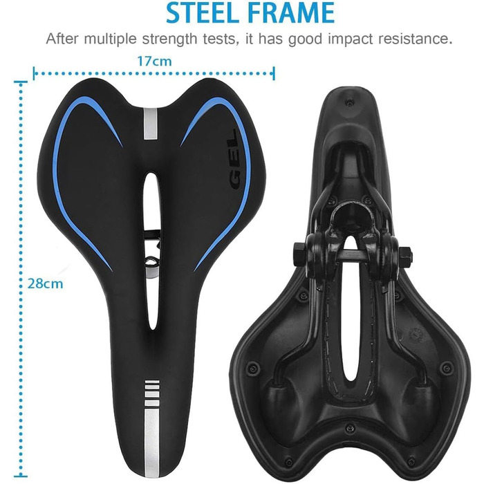 Велосипедне сідло з гелевою вставкою, ергономічне, амортизоване, дихаюче, для BMX/шосе/MTB (Блакитне)