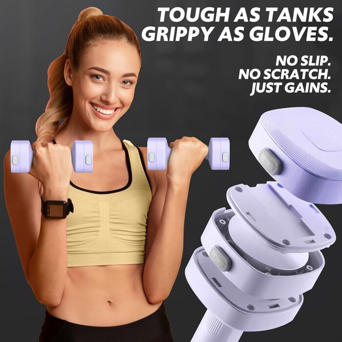 Регульований набір гантелей 2 шт. 4-в-1: гантелі для жінок з швидким регулюванням (0.9-2.3 кг), фіолетовий