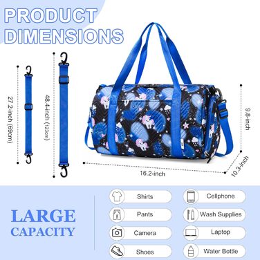 Спортивна сумка для дівчинки з єдинорогом, водонепроникна сумка для плавання з відділенням для взуття та мокрих речей, маленька сумочка для дівчат, спортивна сумка для подорожей, фітнесу, школи, плавання, (чорна)