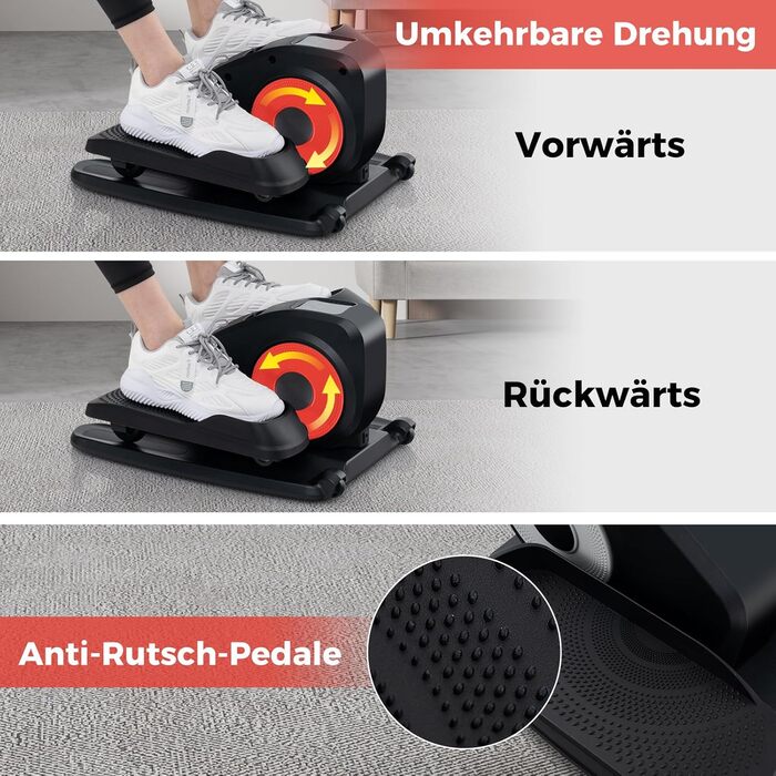 Еліптичний тренажер COSTWAY Mini під стіл, електричний з LED-дисплеєм та пультом, для дому, портативний, червоний