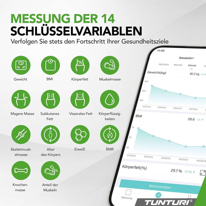 Ваги Tunturi Personenwaage з Bluetooth, аналіз складу тіла, до 180 кг