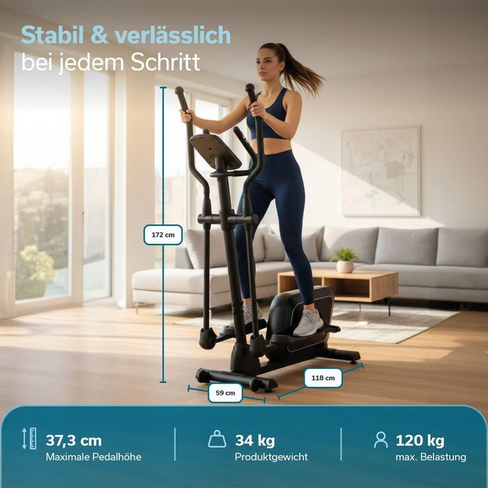 Еліптичний тренажер Skandika Crosstrainer Fint P8-R для дому: тихий, 32 рівні навантаження, 22 програми, до 120 кг, сумісність з Kinomap App, 8 кг маховик, фітнес та спорт