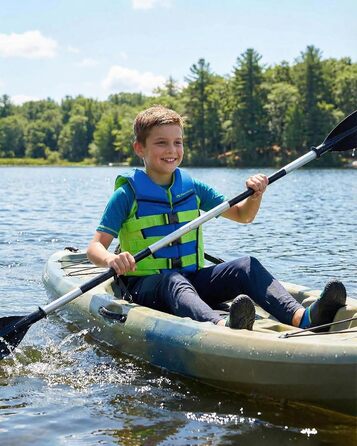 Owntop Світлова жилетка для дітей та підлітків, регульована, з трьохточковим ременем безпеки, легка, для каякінгу, плавання, риболовлі та снорклінгу (Блакитна, M)