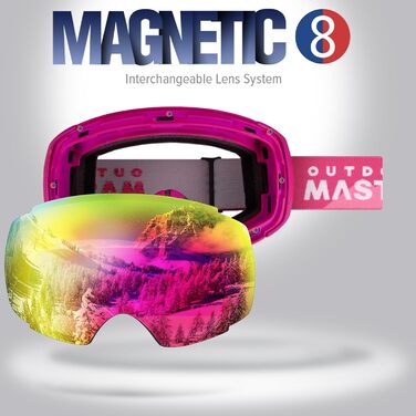 OutdoorMaster PRO: Скі-маска унісекс з змінними лінзами. Захист від сонця, антитуманне покриття, підходить для носіння з окулярами. Рожева, VLT 17%