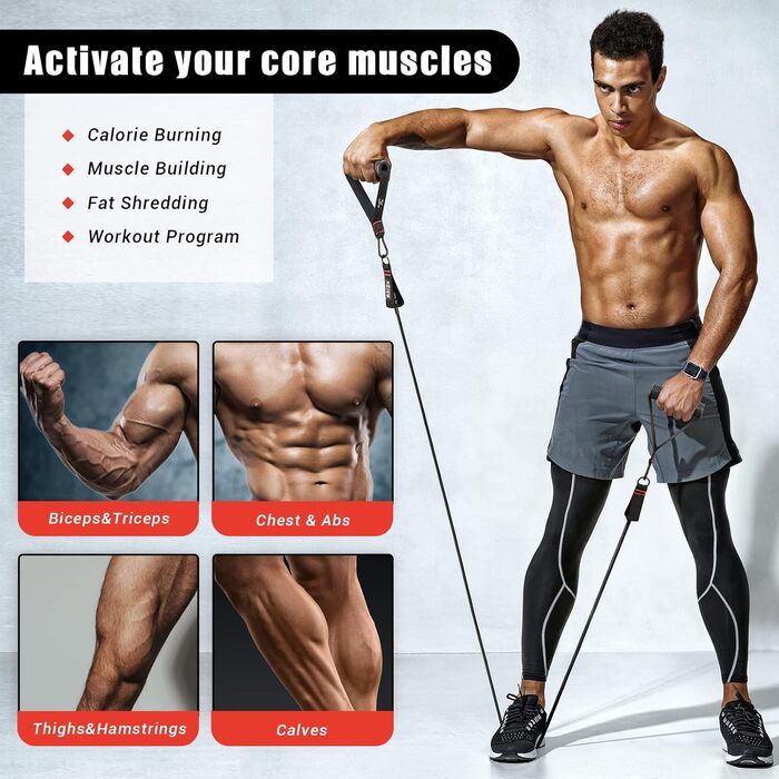 Набір еластичних стрічок для фітнесу, 5 шт. - стрічки для силових тренувань, фітнес-експандер з великими ручками, ремінці для кісточок, фіксатор для дверей, сумка, ідеально для пілатесу та силових тренувань (200lbs, чорний)