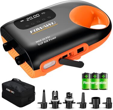Насос FOWAWU 20PSI 12V DC для SUP, човнів та каяків: активне охолодження, автоматичне надування/здування