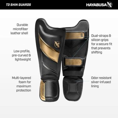 Захисні щитки Hayabusa T3 для гомілки, Муай Тай та кікбоксинг, розмір L, чорні/золоті