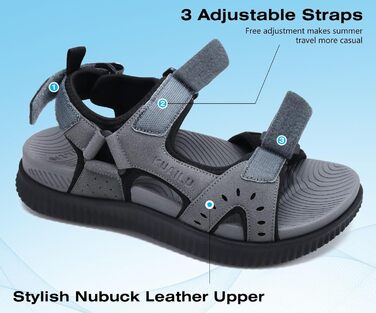 Чоловічі сандалі KuaiLu для трекінгу та відпочинку, ортопедичні, сірі, розмір 45 EU