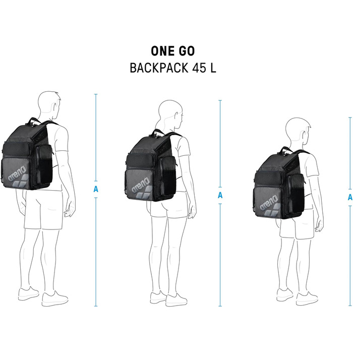 Рюкзак для плавання Arena One Go, чорний, 45 літрів, великий, для подорожей та спорту