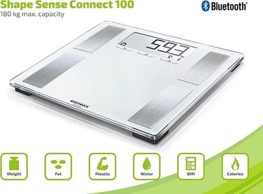 Ваги для аналізу складу тіла Soehnle Shape Sense Connect 100 з Bluetooth, персональні ваги з додатком, BIA-аналіз, великий LCD-дисплей