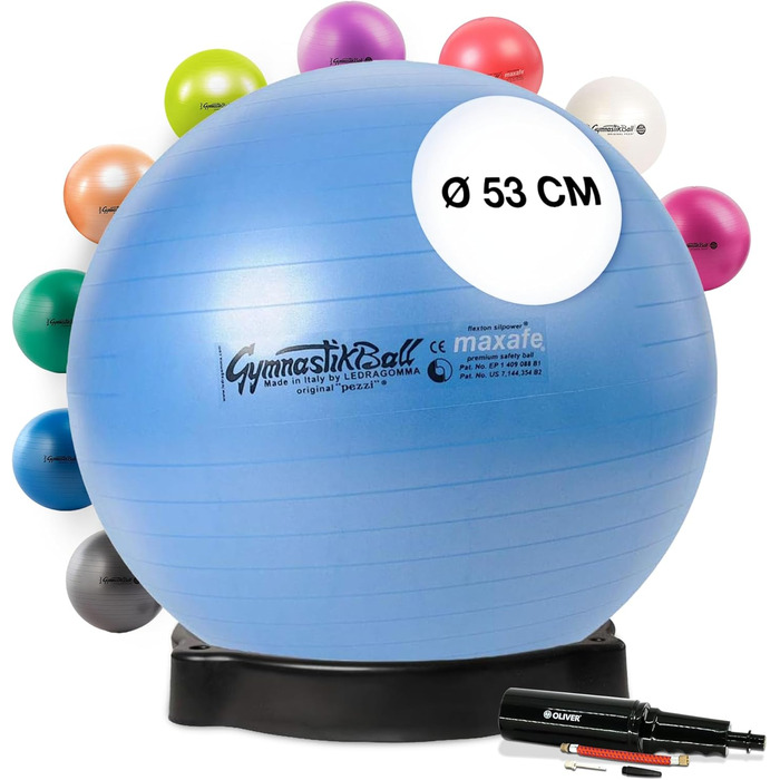 Гімнастичний м'яч Pezziball MAXAFE 42–75 см із підставкою та насосом, 53 см, світло-блакитний