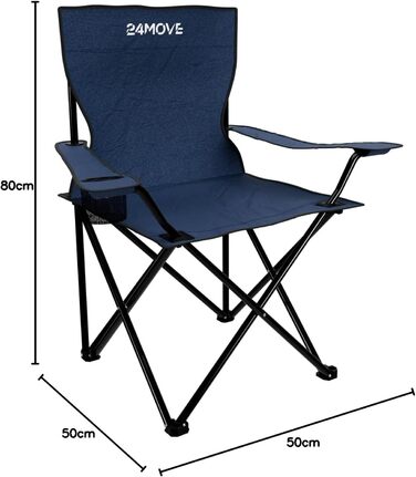 Складний стілець 24MOVE® для відпочинку: синій кемпінговий стілець для риболовлі з підстаканником, для саду та відпочинку на природі, поліестер