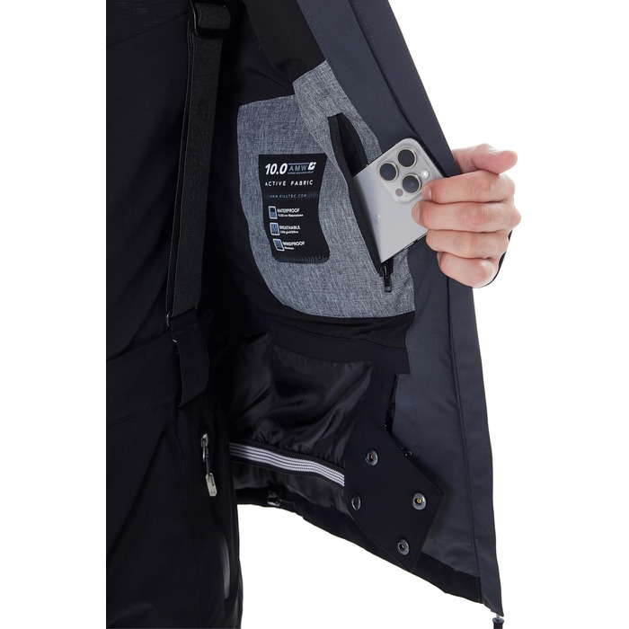 Killtec KSW 45 Mn - чоловіча/жіноча куртка для катання на лижах з капюшоном та снігозахистом, темно-антрацитова