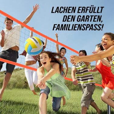 Професійна волейбольна сітка для саду з регульованою висотою, стійками з антикорозійним покриттям, лінією розмітки, м'ячем PU, насосом, натягувачами та сумкою для транспортування (9.75м*1м)