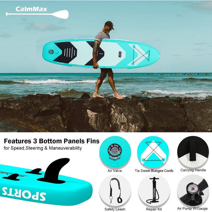 Надувне SUP Board CalmMax 320x76x15 см (10.6') до 150 кг. Комплект з веслом, насосом та аксесуарами. Підходить для підлітків та дорослих.