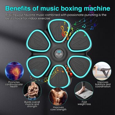 Музична боксерська машина Doramier з Bluetooth, LED-підсвічуванням та 2 парами рукавичок. 9 режимів тренування, підрахунок ударів, для дорослих та дітей. Чорний колір