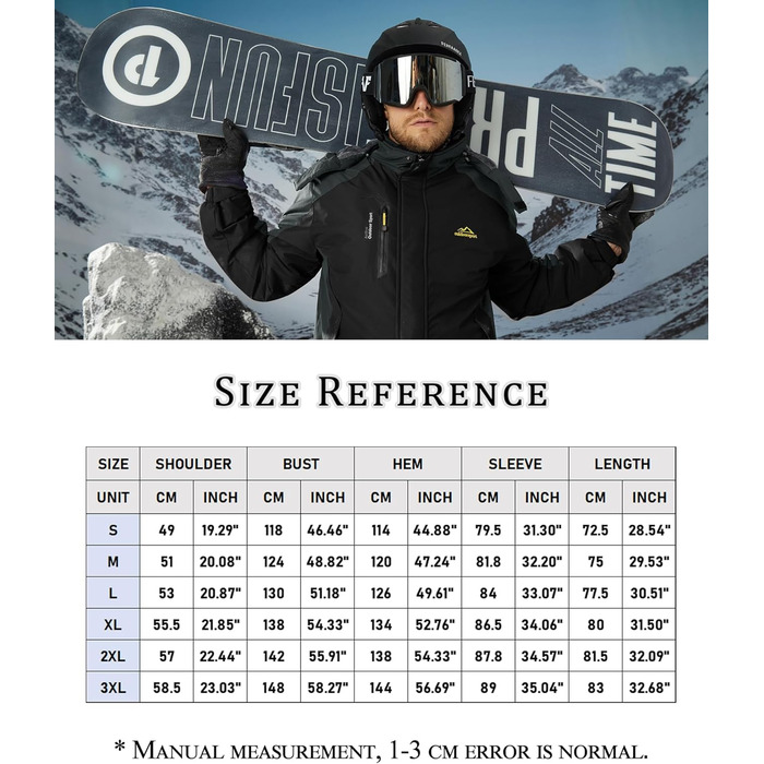 Зимова куртка KEFITEVD для чоловіків: водонепроникна, тепла, з відстібаною капюшоном, флісова куртка Softshell, чорно-сірий (S)