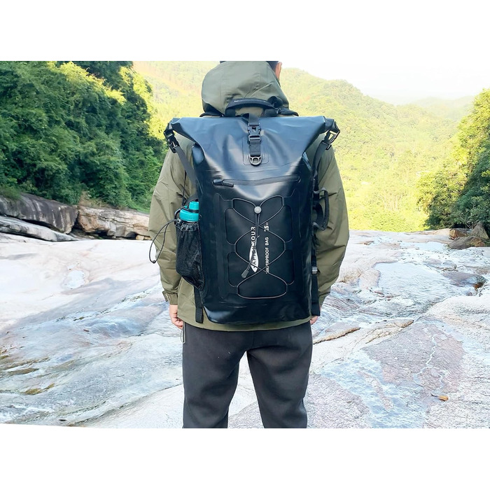 Водонепроникний рюкзак 25L для жінок та чоловіків: Dry-Bag з рол-закриттям та плавучістю для каякінгу, рафтингу (Чорний)