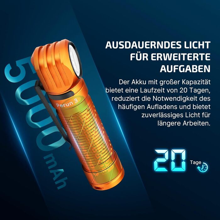 OLIGHT Perun 3 - ліхтар налобний LED перезарядна, 3000 люмен, 7 режимів, сенсор, червоне світло, IP68, для кемпінгу, риболовлі, полювання, оранжевий