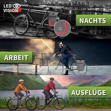 Велосипедна сумка ELONEO для багажника з LED-підсвіткою, водонепроникна, 25 л, з відділенням для ноутбука, сірий колір, з ручкою та плечовим ременем