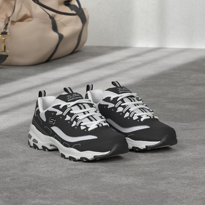 Кросівки жіночі Skechers D'Lites Biggest Fan чорного кольору з сіткою та срібною обробкою, 39 EU