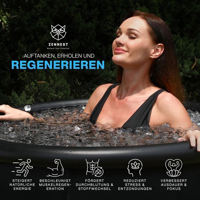 Тонна для холодотерапії Eistonne 90см – XL для дому та вулиці з 6-шаровою ізоляцією. Надувна ванна для холодотерапії для дорослих. Німецька інженерія.