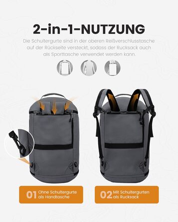 Спортивна сумка LOVEVOOK для чоловіків з відділенням для взуття, 65L, сіро-чорна.  Чоловіча сумка для спортзал, подорожі, ручна поклажа, 52x45x28 см.