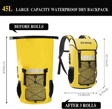 Водонепроникний рюкзак IDRYBAG для чоловіків 45L, 25L, для каякінгу та піших прогулянок, жовтий