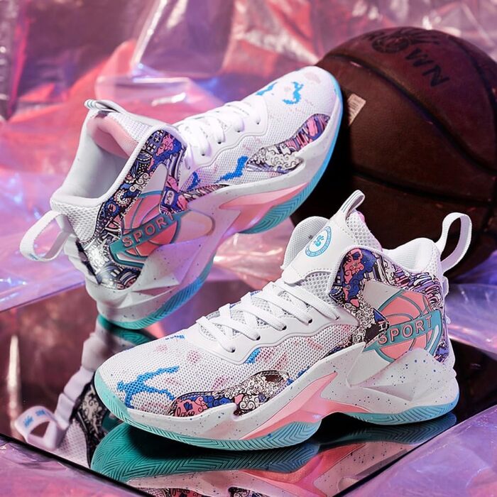Кросівки баскетбольні чоловічі/жіночі, спортивні, для ходьби, легкі, з антиковзкою підошвою, зносостійкі, розміри 36-45 EU, білі/рожеві