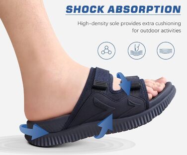 Чоловічі спортивні сандалії KuaiLu з м'якою устілкою, ортопедичні для фасціїту, Outdoor, Wander, легкі, відкриті пальці, регульована липучка, сланці (Морський, 45 EU)