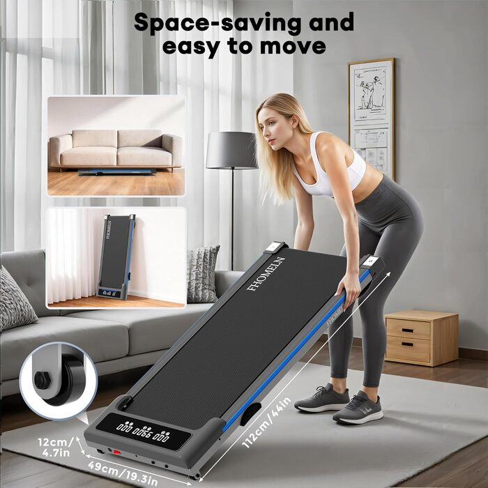 ONETWOFIT Ходунковий тренажер для дому з ручками, столик для бігу, тиха модель з нахилом та пультом керування, керування через додаток, 2.5HP, складаний біговий тренажер 12km/h з RGB-підсвічуванням